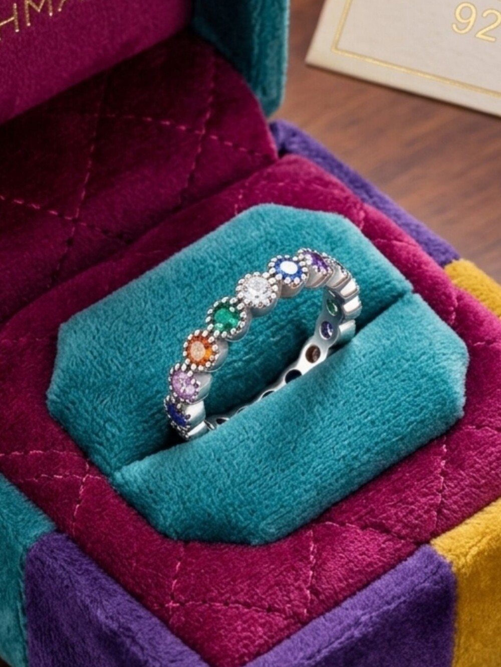 NWT Sterling Silver Colorful Rainbow Bubble Eternity Band Ring - Size 6